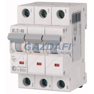 EATON 194782 xPole Home kismegszakító 4,5kA, 3P, 20A, B jelleggörbe