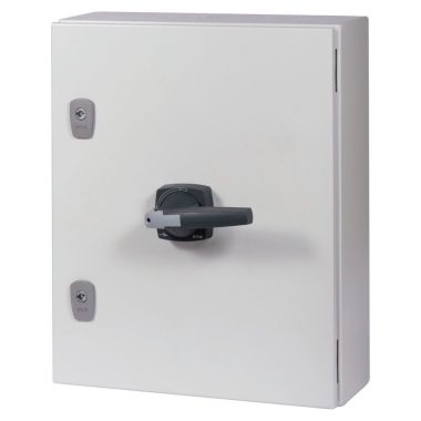 EATON 197332 Switch-disconnector, DMV, 160 A, 3 pole, STOP function, with grey knob, in steel enclosure, 9 mm connection hole