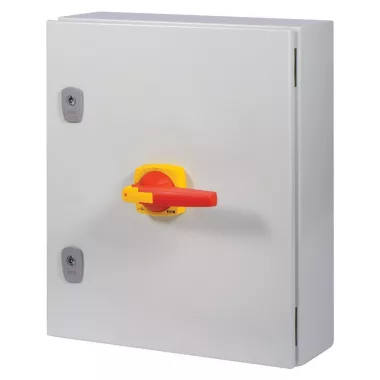 EATON 197341 Szakaszoló kapcsoló DUMECO, 3P, 400A, acél házban IP65, piros-sárga zárható fogantyú lakattal