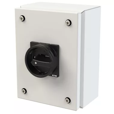 EATON 197357 Main switch, P1, 32 A, surface mounting, 3 pole, STOP function, With black rotary handle and locking ring, Lockable in the 0 (Off) position, in steel