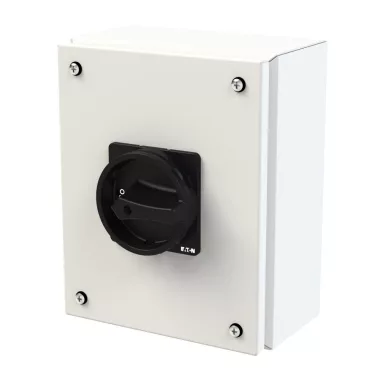 EATON 197366 Main switch, P3, 63 A, surface mounting, 3 pole, 1 N/O, 1 N/C, STOP function, With black rotary handle and locking ring, Lockable in the 0 (Off) posit