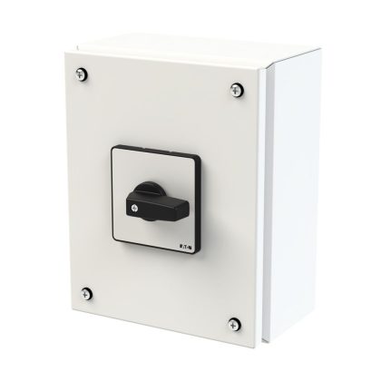 EATON 197368 On-Off switch, P3, 100 A, 3 pole, surface mounting, with black thumb grip and front plate, in steel enclosure
