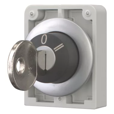 EATON 197886 Key-operated actuator, Flat Front, maintained, 3 positions, MS7, Key withdrawable: I, 0, II, Metal bezel