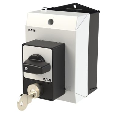 EATON 207084 Panic switches, T0, 20 A, surface mounting, 3 pole, with black thumb grip and front plate, Cylinder lock SVA