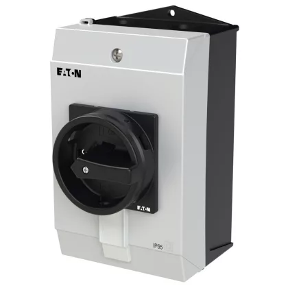 EATON 227862 Main switch, P1, 25 A, surface mounting, 3 pole, 1 N/O, 1 N/C, STOP function, With black rotary handle and locking ring, Lockable in the 0 (Off) posit