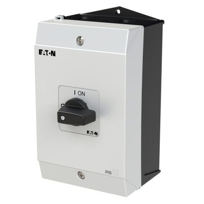 EATON 227867 On-Off switch, P1, 32 A, surface mounting, 3 pole, 1 N/O, 1 N/C, with black thumb grip and front plate, hard knockout version