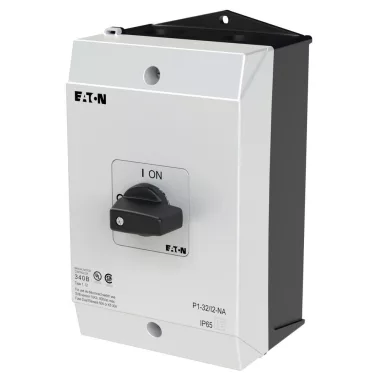 EATON 255890 On-Off switch, P1, 32 A, surface mounting, 3 pole, with black thumb grip and front plate, UL/CSA