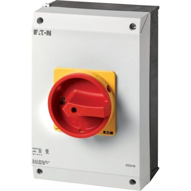 EATON 255913 Main switch, T5B, 63 A, surface mounting, 3 contact unit(s), 3 pole + N, 1 N/O, 1 N/C, Emergency switching off function, With red rotary handle and ye