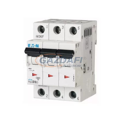   EATON 286587 Kismegszakító, 6kA 3 pólus 10A, B karakterisztika, PL6-B10/3