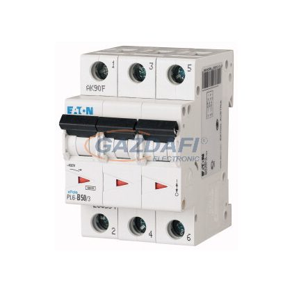   EATON 286594 Kismegszakító, 6kA 3 pólus 50A, B karakterisztika, PL6-B50/3