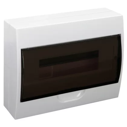   TRACON EDFK-12/1 Falon kívüli elosztódoboz, füstszínű ajtóval, N/PE sínnel 1×12 modul, IP40, (H×W×D=200×256×95mm)