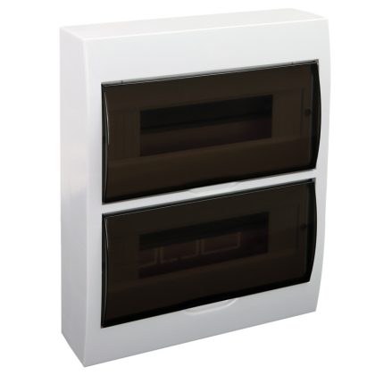 TRACON EDFK-12/2 Falon kívüli elosztódoboz, füstszínű ajtóval, N/PE sínnel 2×12 (24) modul