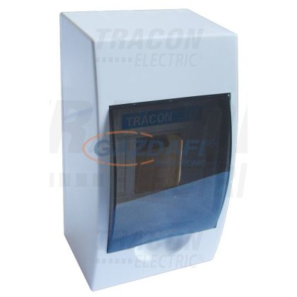   TRACON EDFK-4_1 elosztódoboz, falon kívüli, füstszínű ajtóval, N/PE sínnel, 1x4 modul, IP40, 110x200x70mm