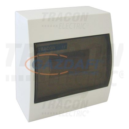  TRACON EDFK-8_1 elosztódoboz, falon kívüli, füstszínű ajtóval, N/PE sínnel 1x8 modul, IP40, LxWxH=190x205x75mm