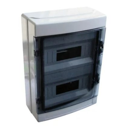   TRACON EDFKIP65-12/2 Falon kívüli elosztódoboz, átlátszó ajtóval, N/PE sínnel 2×12 mod, H×W×D=415×300×140mm, IP65, 660V AC, 1000 V DC