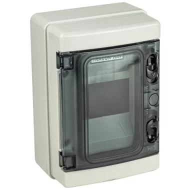 TRACON EDFKIP65-4/1 Falon kívüli elosztódoboz, átlátszó ajtóval, N/PE sínnel 1×4 mod, H×W×D=210×140×100mm, IP65, 660V AC, 1000 V DC