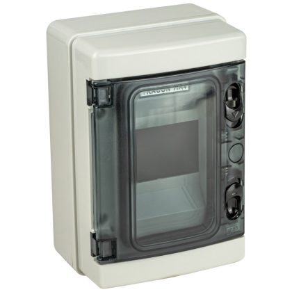 TRACON EDFKIP65-4/1 Falon kívüli elosztódoboz, átlátszó ajtóval, N/PE sínnel 1×4 mod, H×W×