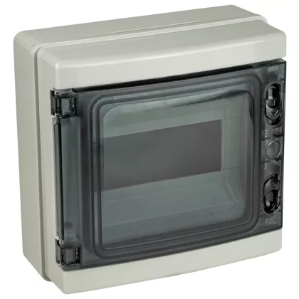   TRACON EDFKIP65-8/1 Falon kívüli elosztódoboz, átlátszó ajtóval, N/PE sínnel 1×8 mod, H×W×D=210×215×100mm, IP65, 660V AC, 1000 V DC