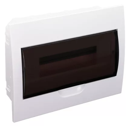 TRACON EDS-12/1 Süllyesztett elosztódoboz, füstszínű ajtóval, N/PE sínnel 1×12 modul, IP40