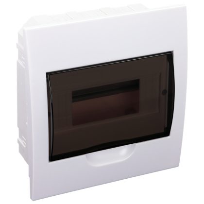 TRACON EDS-8/1 Süllyesztett elosztódoboz, füstszínű ajtóval, N/PE sínnel 1×8 modul, IP40, 