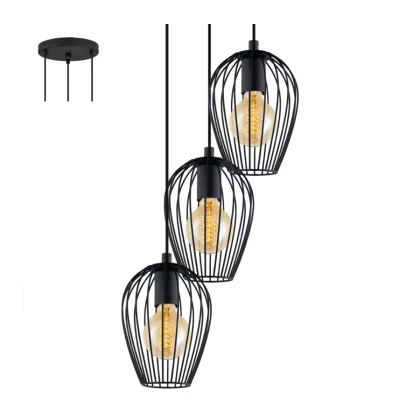 EGLO 49479 függeszték E27 3x60W 38cm fekete Newtown