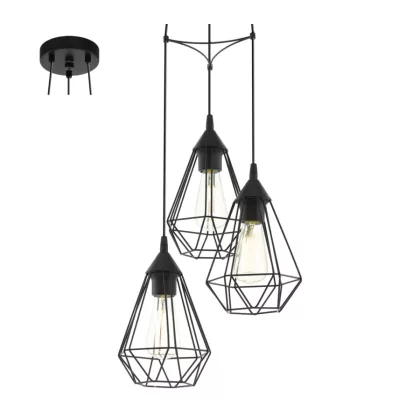 EGLO 94191 függeszték E27 3x60W 31cm fekete Tarbes