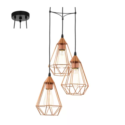 EGLO 94196 függeszték E27 3x60W 31cm réz Tarbes
