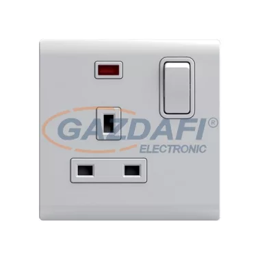 ELMARK 190834 "London" süllyesztett kétpólusú kapcsoló jelzfénnyel + G típusú aljzat, fehér, 13A, PC