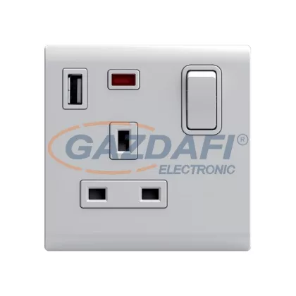   ELMARK 190836 "London" süllyesztett kétpólusú kapcsoló jelzfénnyel + G típusú aljzat + USB aljzat, fehér, 13A, PC