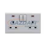   ELMARK 190839 "London" süllyesztett dupla egypólusú kapcsoló jelzfénnyel + dupla G típusú aljzat, fehér, 13A, PC