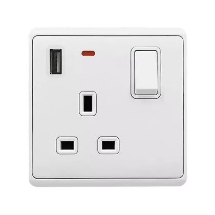   ELMARK 190880/WH LONDON EGYPÓLUSÚ CSATLKOZÓ 1P GOMB KAPCSOLÓ NEÓN+USB FEHÉR