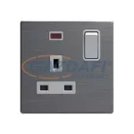   ELMARK 190933 "London" süllyesztett egypólusú kapcsoló jelzfénnyel + G típusú aljzat, 13A, rozsdamentes acél