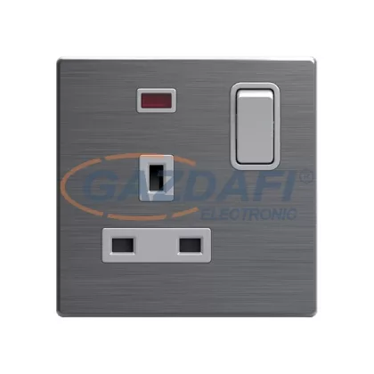   ELMARK 190933 "London" süllyesztett egypólusú kapcsoló jelzfénnyel + G típusú aljzat, 13A, rozsdamentes acél