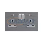   ELMARK 190939 "London" süllyesztett dupla egypólusú kapcsoló jelzfénnyel + dupla G típusú aljzat, 13A, rozsdamentes acél