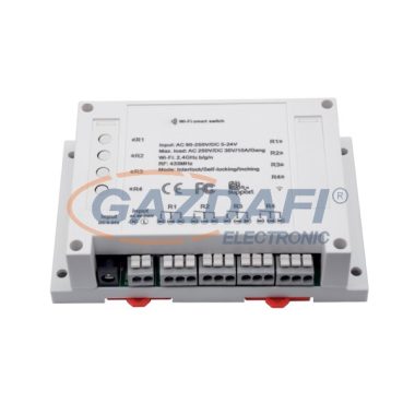 ELMARK 195006 Négy csatornás vezeték nélküli intelligens kapcsoló, háztartási eszközökhöz, 4x10A, 4x2200W, DIN sínre illeszthet