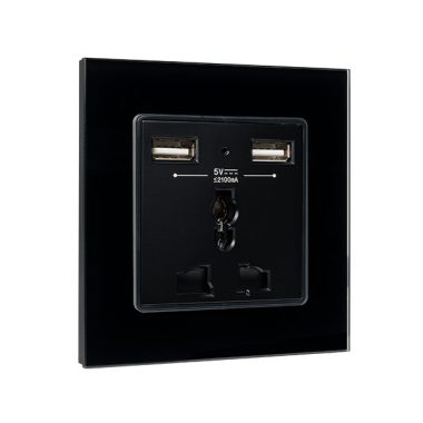 ELMARK 195025/BL MULTI-FUNCT. SOCKET 16A WITH 2XUSB GLASS FRAME BL