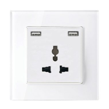 ELMARK 195025/WH MULTI-FUNCT. SOCKET 16A WITH 2XUSB GLASS FRAME WH