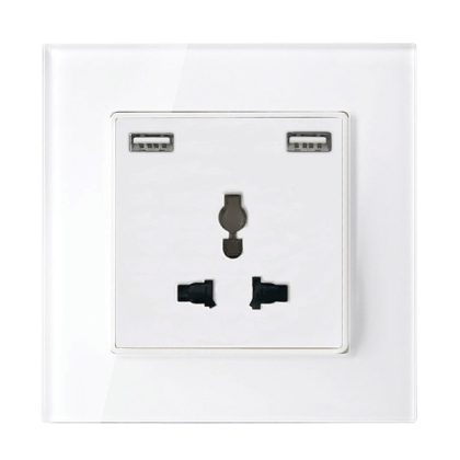 ELMARK 195025/WH MULTI-FUNCT. SOCKET 16A WITH 2XUSB GLASS FRAME WH