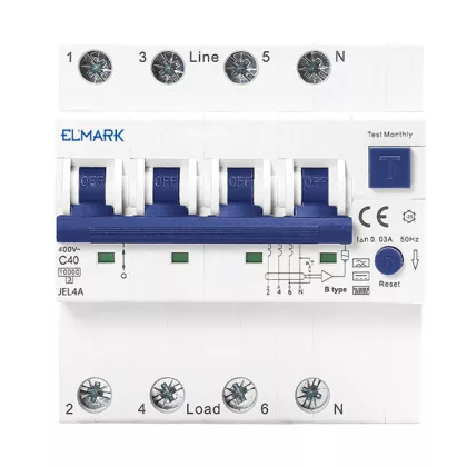   ELMARK 40485A kombinált védkapcsoló beépített túláramvédelemmel RCBO EL JEL4A 6kA 4P 25A/300mA