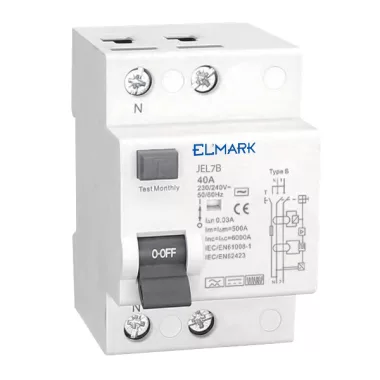 ELMARK 40850B áram-védkapcsoló EM JEL7B 10kA 2P TYPE B 80A/30mA (Fi-relé)