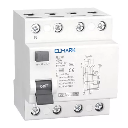  ELMARK 40852B ÁRAM-VÉDKAPCSOLÓ EM JEL7B 10kA 4P TYPE B 16A/30mA (Fi-relé)