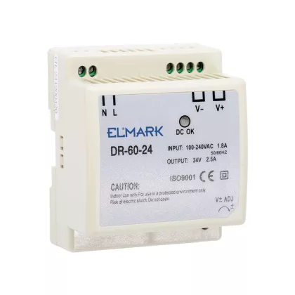 ELMARK 46DR6024 DR-60-24 POWER SUPPLY 24V OUTPUT VOLTAGE 60W