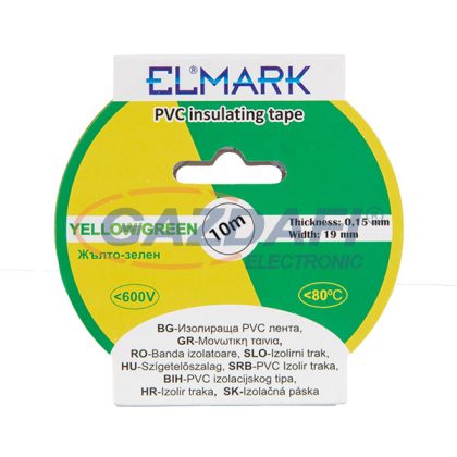ELMARK 51015 Szigetelő szalag PVC 10mx19mm zöld/sárga