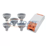   ELMARK 99set5LED235 LED szett: Tápegység, 18W + 5db LED fényforrás, Power LED, GU5.3, 3W, 12V, 2700K, 30000h