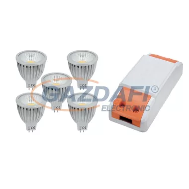 ELMARK 99set5LED572 LED szett: Tápegység, 36W + 5db LED fényforrás, COB, GU5.3, 5W, 12V, 4000K, 30000h