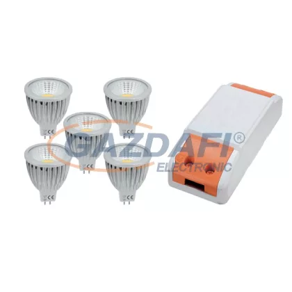   ELMARK 99set5LED572 LED szett: Tápegység, 36W + 5db LED fényforrás, COB, GU5.3, 5W, 12V, 4000K, 30000h