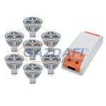   ELMARK 99set7LED230 LED szett: Tápegység, 12W + 7db LED fényforrás, Power LED, GU5.3, 3W, 12V, 4000K, 30000h