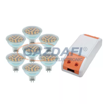   ELMARK 99set7LED395 LED szett: Tápegység, 24W + 7db LED fényforrás, LED21SMD, GU5.3, 3W, 12V, 4000K, 30000h
