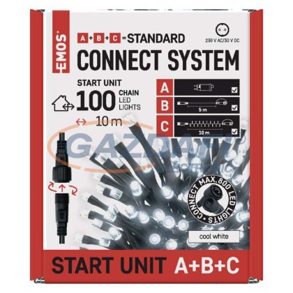   EMOS D1AC01 Alapkészlet Standard sorolható füzérekhez, 10 m, kültéri, hideg fehér, időzítő, max. 12 W, 230 V AC, IP44