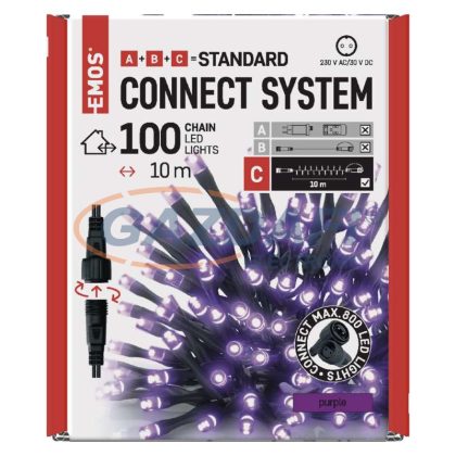   EMOS D1AF01 Standard LED sorolható karácsonyi füzér, 10 m, kültéri és beltéri, lila, időzítő, 1,2 W, 230 V AC, IP44